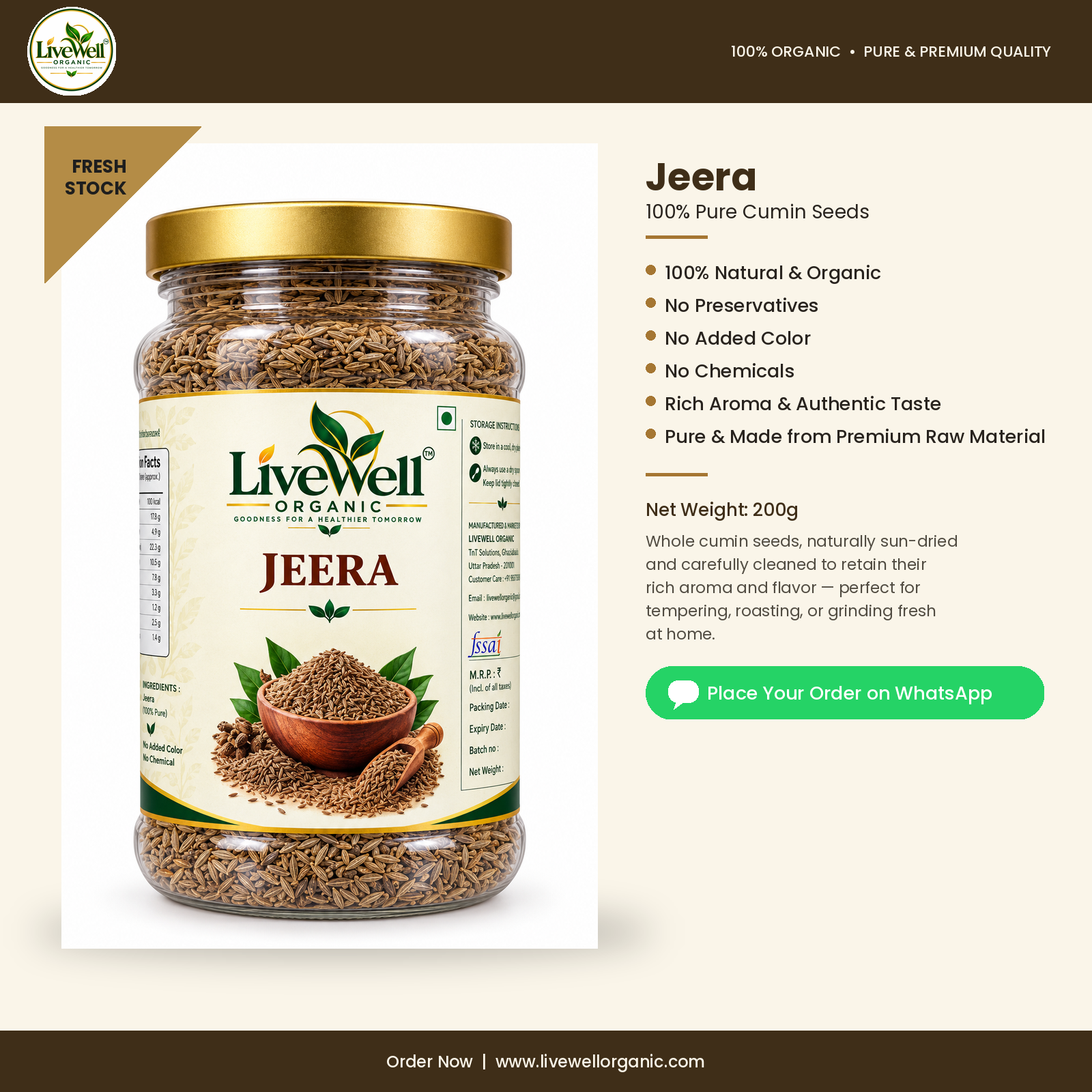 LiveWell Organic Jeera — 200 g